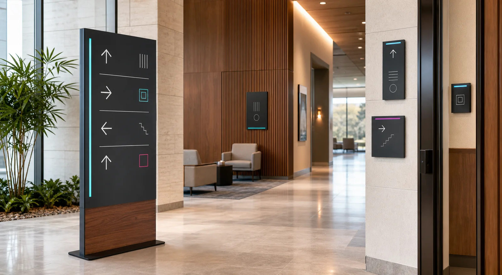 Coordinated modern interior wayfinding and directional signage